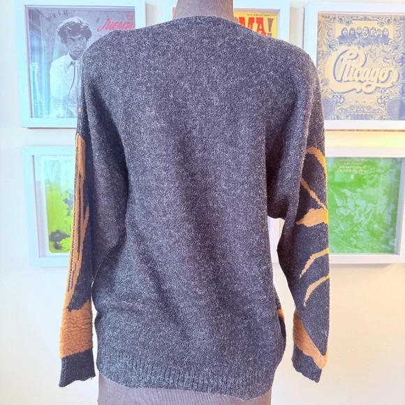 🌾 Vintage 90s Abstract Wheat Print Knit Sweater - Picture 2 of 8